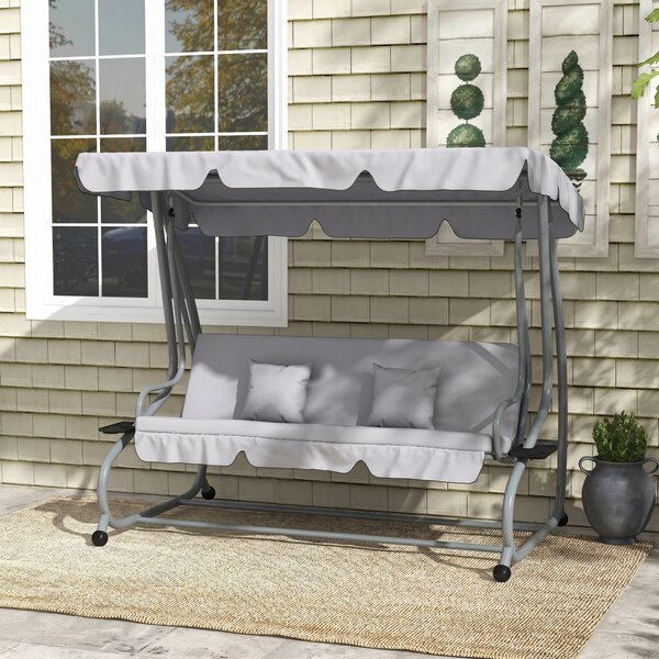Outsunny Dondolo Letto da Giardino con Tettuccio Regolabile e Vassoi, in Acciaio e Poliestere, 200x120x164 cm, Grigio|Aosom