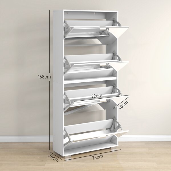 HOMCOM Mobile Scarpiera Salvaspazio Slim con Specchio e 4 Cassetti su 3 livelli per 24 Paia di Scarpe, 76x26x178cm, Bianco | Aosom Italy