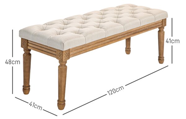 HOMCOM Panca Imbottita Fondoletto con Seduta Trapuntata a Bottoni in Tessuto e Legno, 120x41x48 cm, Crema | Aosom Italy