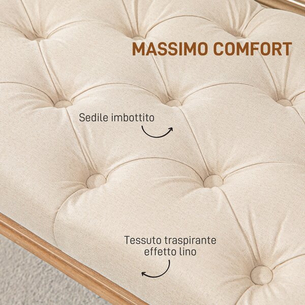 HOMCOM Panca Imbottita Fondoletto con Seduta Trapuntata a Bottoni in Tessuto e Legno, 120x41x48 cm, Crema | Aosom Italy