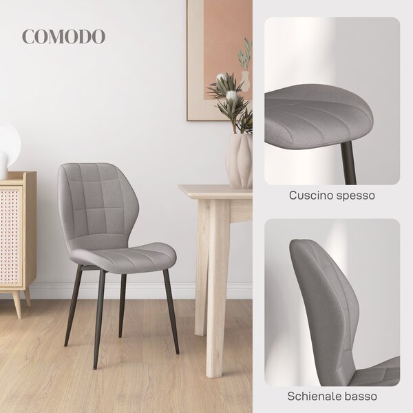 HOMCOM Set di 4 Sedie da Pranzo Moderne per Cucina e Soggiorno con Rivestimento in Flanella, Grigio|Aosom