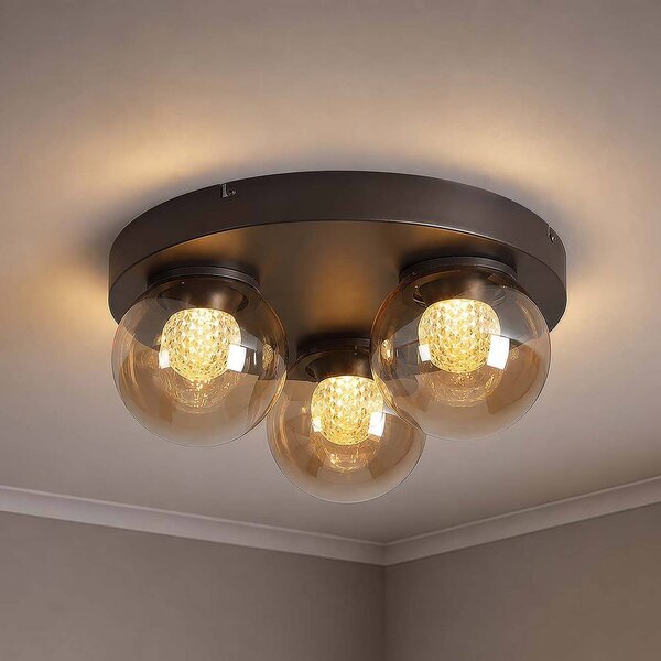 Searchlight Plafoniera soffitto Solis, dimmerabile, Crema / Ambra, Soggiorno / Sala da pranzo, Metallo, Plafoniera
