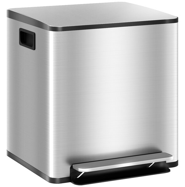 HOMCOM Bidone Immondizia a 2 Sezioni da 15L a Pedale con Coperchio Silenzioso, in Acciaio Inox e PP, 41.8x36.7x44 cm
