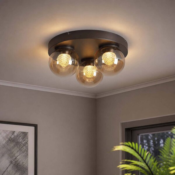Searchlight Plafoniera soffitto Solis, dimmerabile, Crema / Ambra, Soggiorno / Sala da pranzo, Metallo, Plafoniera
