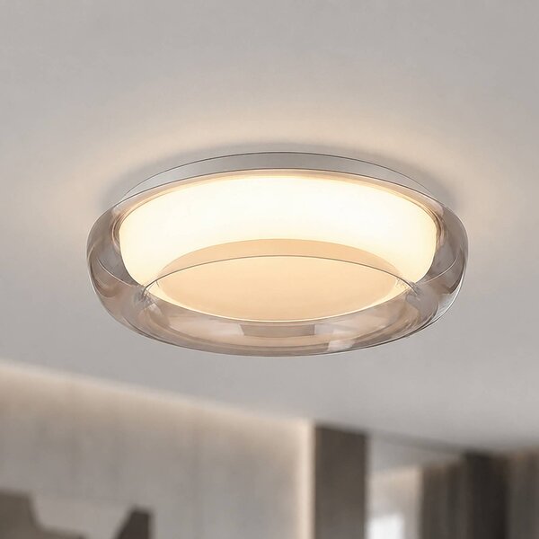 Searchlight Plafoniera soffitto Jude Flush, dimmerabile, Crema / Ambra, Soggiorno / Sala da pranzo, Metallo, Plafoniera