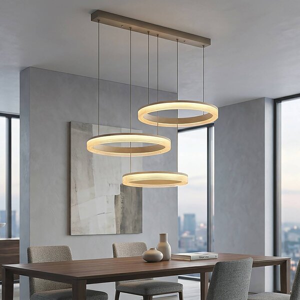 Searchlight Lampada a sospensione Lumen Rings, dimmerabile, Crema / Ambra, Soggiorno / Sala da pranzo, Metallo, Moderno, Lampada a sospensione
