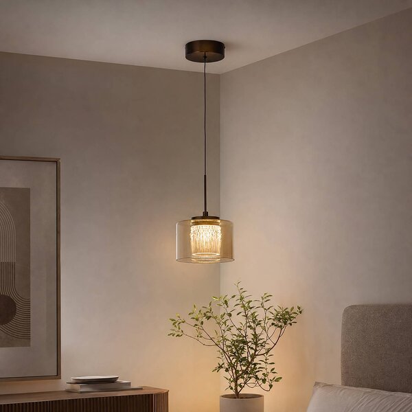 Searchlight Lampada a sospensione Tumblers, dimmerabile, Crema / Ambra, Soggiorno / Sala da pranzo, Alluminio, Lampada a sospensione