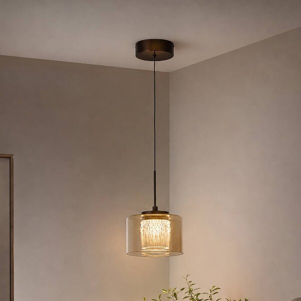 Searchlight Lampada a sospensione Tumblers, dimmerabile, Crema / Ambra, Soggiorno / Sala da pranzo, Alluminio, Lampada a sospensione