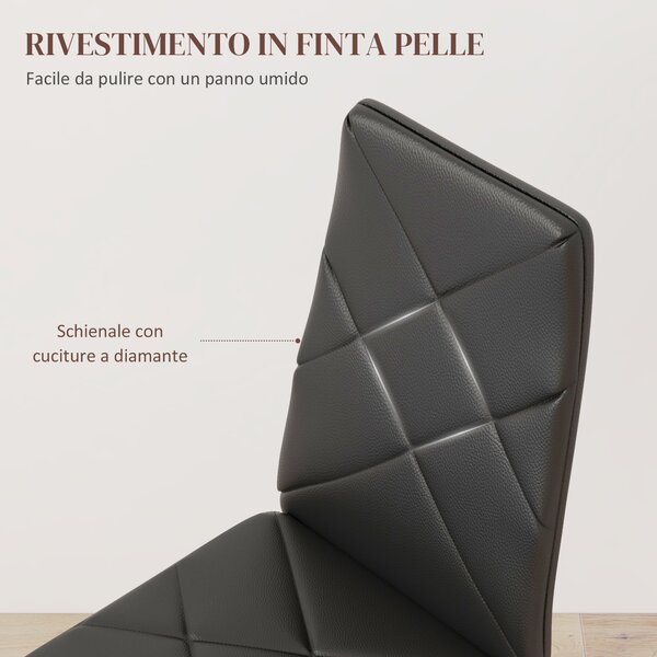 HOMCOM Set di 2 Sedie da Pranzo Moderne con Schienale Alto in Finta Pelle e Acciaio, 41x50x97 cm, Nero | Aosom Italy