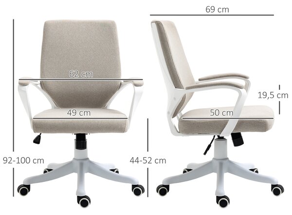 Vinsetto Sedia Moderno da Ufficio Ergonomica con Altezza Regolabile e Funzione Dondolo, Seduta Imbottita, 62x69x92-100cm, Beige | Aosom Italy
