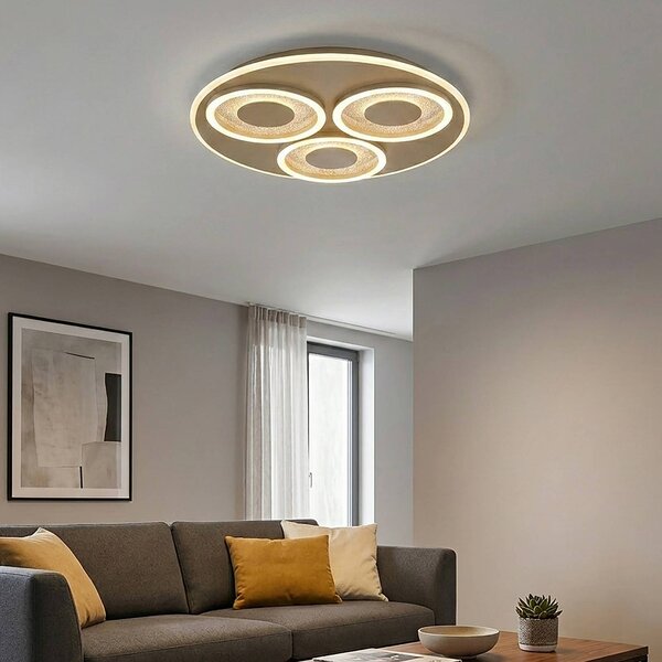 Searchlight Plafoniera soffitto Wreath Flush, dimmerabile, Crema / Ambra, Soggiorno / Sala da pranzo, Metallo, Moderno, Plafoniera