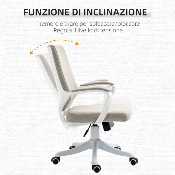 Vinsetto Sedia Moderno da Ufficio Ergonomica con Altezza Regolabile e Funzione Dondolo, Seduta Imbottita, 62x69x92-100cm, Beige | Aosom Italy