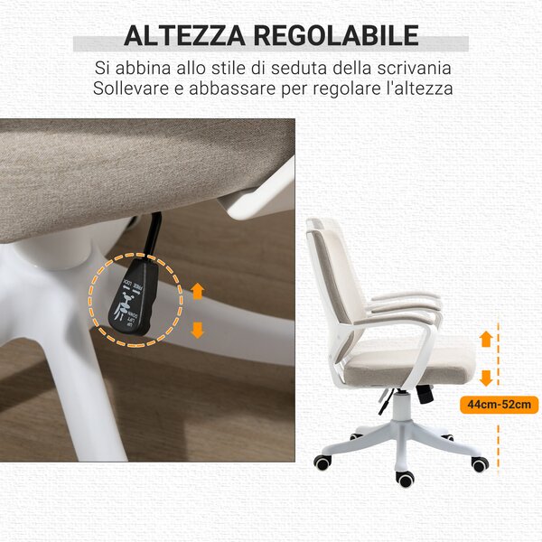 Vinsetto Sedia Moderno da Ufficio Ergonomica con Altezza Regolabile e Funzione Dondolo, Seduta Imbottita, 62x69x92-100cm, Beige | Aosom Italy