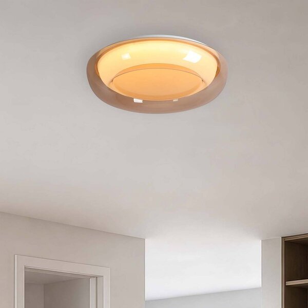 Searchlight Plafoniera soffitto Jude Flush, dimmerabile, Crema / Ambra, Soggiorno / Sala da pranzo, Metallo, Plafoniera