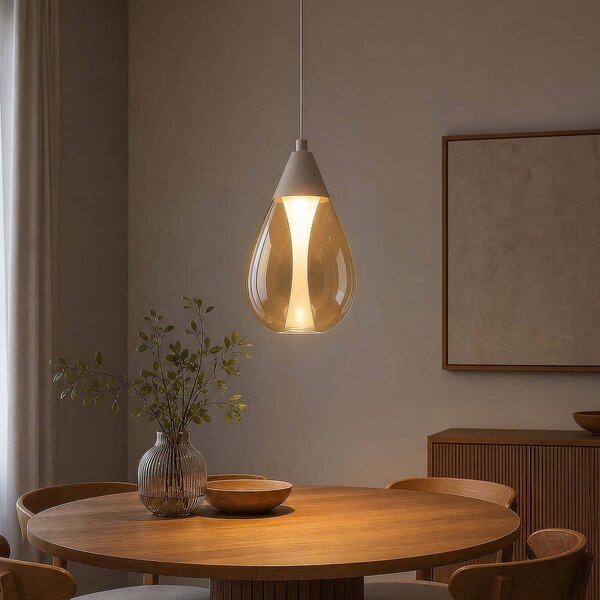 Searchlight Lampada a sospensione Pear, dimmerabile, Crema / Ambra, Soggiorno / Sala da pranzo, Metallo, Moderno, Lampada a sospensione
