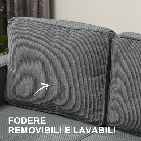 HOMCOM Divano 2 Posti con Spazio Contenitore e 2 Cuscini, in Tessuto Effetto Velluto e Legno, 140x63x79 cm, Grigio