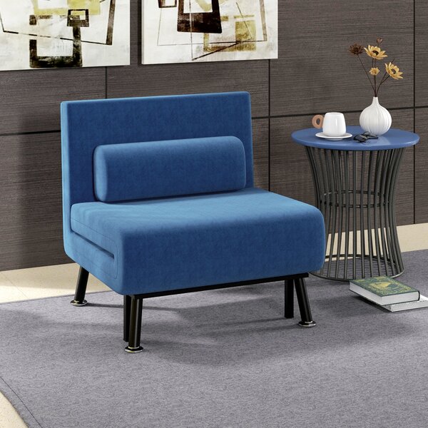HOMCOM Poltrona Letto con Schienale Regolabile in 5 Posizioni, in Tessuto Effetto Lino e Acciaio, 75x70x75 cm, Blu Scuro