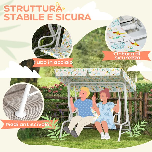AIYAPLAY Dondolo per Bambini da Esterno a 2 Posti con Tettuccio Regolabile e Cinture di Sicurezza, 112x75x120 cm, Bianco