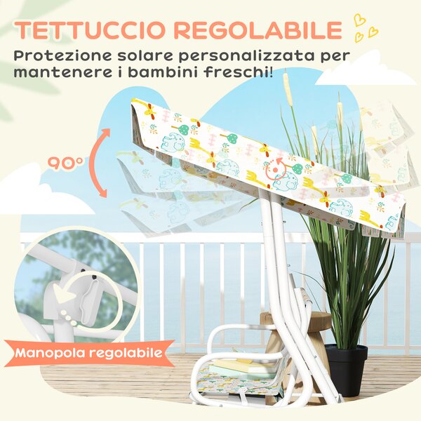 AIYAPLAY Dondolo per Bambini da Esterno a 2 Posti con Tettuccio Regolabile e Cinture di Sicurezza, 112x75x120 cm, Bianco