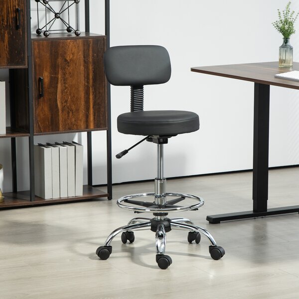 HOMCOM Sedia Girevole ad Altezza Regolabile con Poggiapiedi, in Acciaio, Finta Pelle e Gommapiuma, 52x52x78-92 cm, Nero