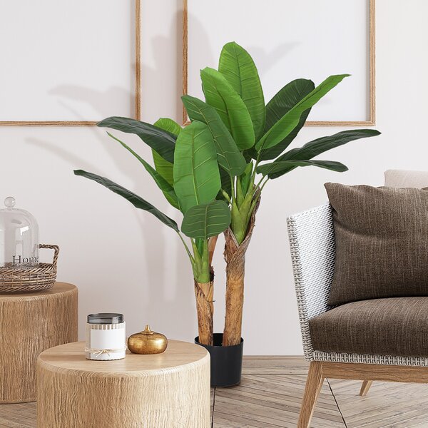 HOMCOM Pianta Artificiale di Banano Alta 120 cm con Vaso Incluso per Interni, Verde