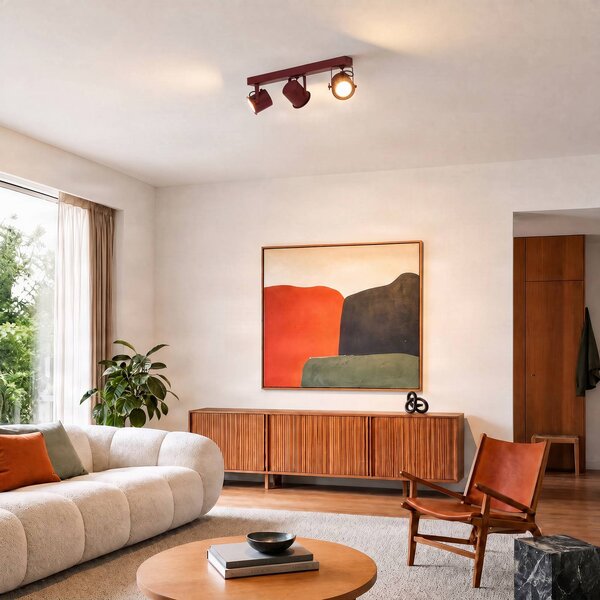 Faretto da soffitto Canico, a 3 luci, rosso Canico Argon, dimmerabile, Rosso, Soggiorno / Sala da pranzo, Metallo, Moderno, Faretto alogeno