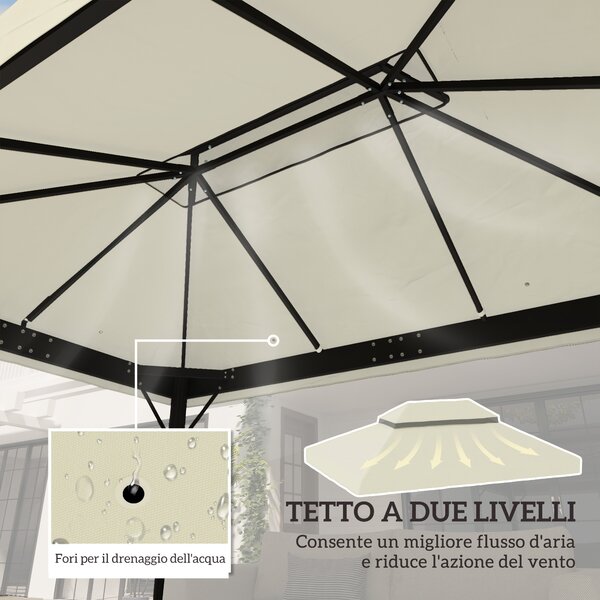 Outsunny Copertura per Gazebo da Giardino 3x4 m a 2 Livelli in Tessuto Oxford 600D con Fori di Drenaggio, Bianco Crema