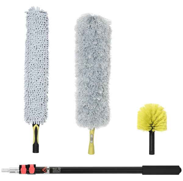HOMCOM Kit per Pulizia della Casa con Asta, Spolverino per Ragnatele, Spolverino in Microfibra e Spolverino per Ventilatore|Aosom
