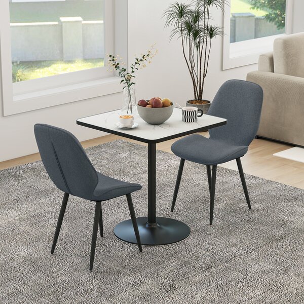 HOMCOM Set 2 Sedie da Pranzo Moderne Imbottite con Schienale Ricurvo, in Tessuto Effetto Lino, Schiuma e Acciaio, 46x56x86cm, Grigio e Nero| Aosom Italy