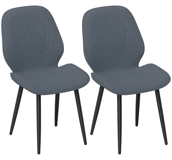 HOMCOM Set 2 Sedie da Pranzo Moderne Imbottite con Schienale Ricurvo, in Tessuto Effetto Lino, Schiuma e Acciaio, 46x56x86cm, Grigio e Nero| Aosom Italy
