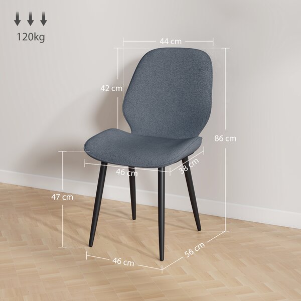 HOMCOM Set 2 Sedie da Pranzo Moderne Imbottite con Schienale Ricurvo, in Tessuto Effetto Lino, Schiuma e Acciaio, 46x56x86cm, Grigio e Nero| Aosom Italy