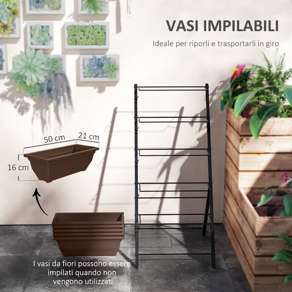 Outsunny Portapiante Verticale a 5 Livelli con 5 Vasi con Fori di Drenaggio, in Acciaio e PE, 55x63x120 cm, Marrone | Aosom Italy