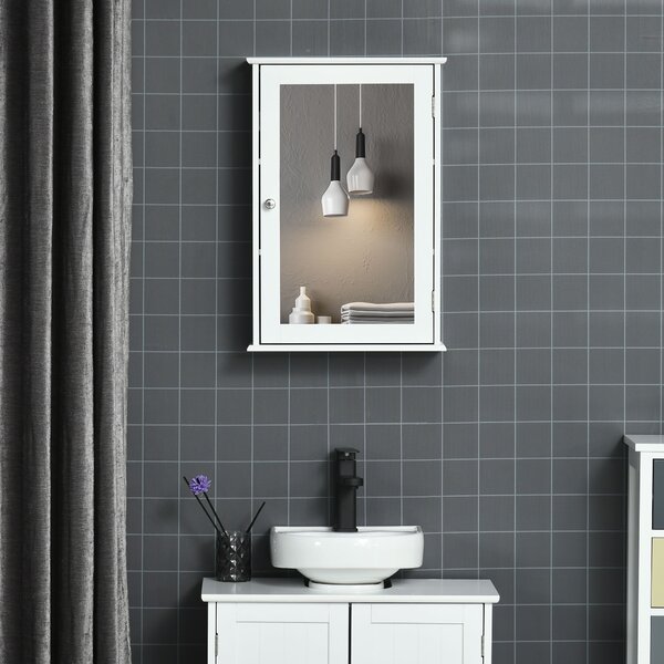 Kleankin Specchio Bagno Contenitore con Anta Magnetica, Mobile Bagno con Specchio, Ripiano Regolabile, Bianco | Aosom Italy