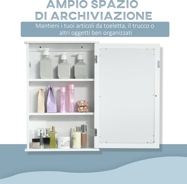 Kleankin Specchio Bagno Contenitore con Anta Magnetica, Mobile Bagno con Specchio, Ripiano Regolabile, Bianco | Aosom Italy