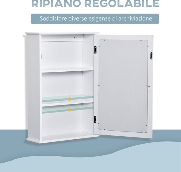 Kleankin Specchio Bagno Contenitore con Anta Magnetica, Mobile Bagno con Specchio, Ripiano Regolabile, Bianco | Aosom Italy
