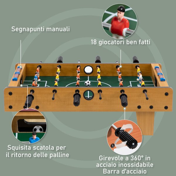 HOMCOM Calcio Balilla Pieghevole per Adulti e Bambini con 2 Palline e Segnapunti, in Legno, 69x36.5x22 cm, color Legno | Aosom Italy