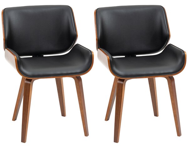 HOMCOM Set di 2 Sedie da Pranzo Stile Vintage Imbottite in Legno e Finta Pelle PU, Nero e Legno | Aosom Italy