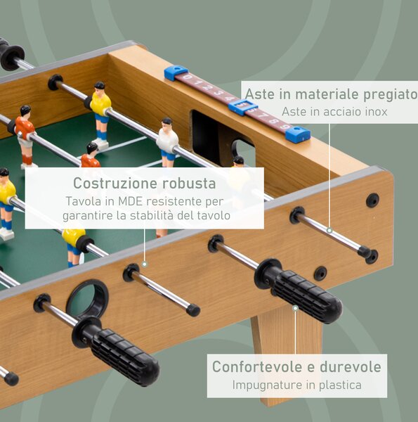 HOMCOM Calcio Balilla Pieghevole per Adulti e Bambini con 2 Palline e Segnapunti, in Legno, 69x36.5x22 cm, color Legno | Aosom Italy