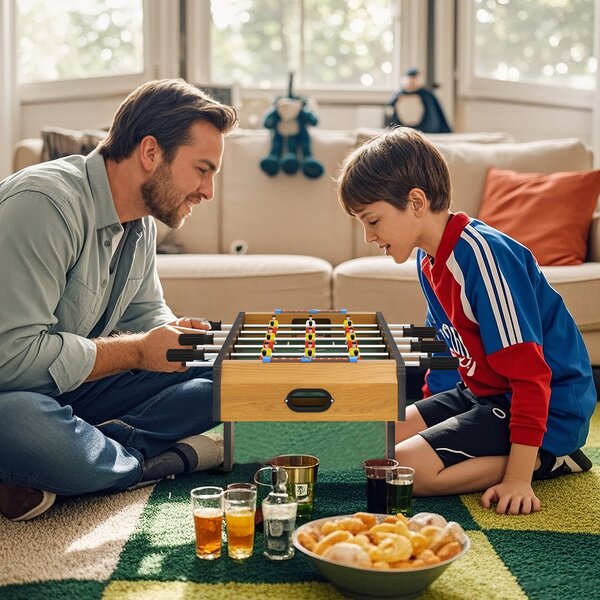 HOMCOM Calcio Balilla Pieghevole per Adulti e Bambini con 2 Palline e Segnapunti, in Legno, 69x36.5x22 cm, color Legno | Aosom Italy