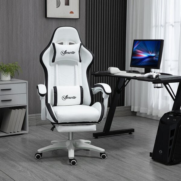 Vinsetto Sedia da Gaming con Altezza Regolabile e Schienale Reclinabile, 65x65x121-129 cm, Bianco e Nero | Aosom Italy
