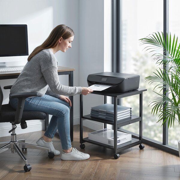 HOMCOM Carrello Porta Stampante a 3 Ripiani con 4 Ruote, Legno e Acciaio, 50x50x52.5cm, Nero | Aosom Italy