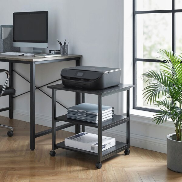 HOMCOM Carrello Porta Stampante a 3 Ripiani con 4 Ruote, Legno e Acciaio, 50x50x52.5cm, Nero | Aosom Italy