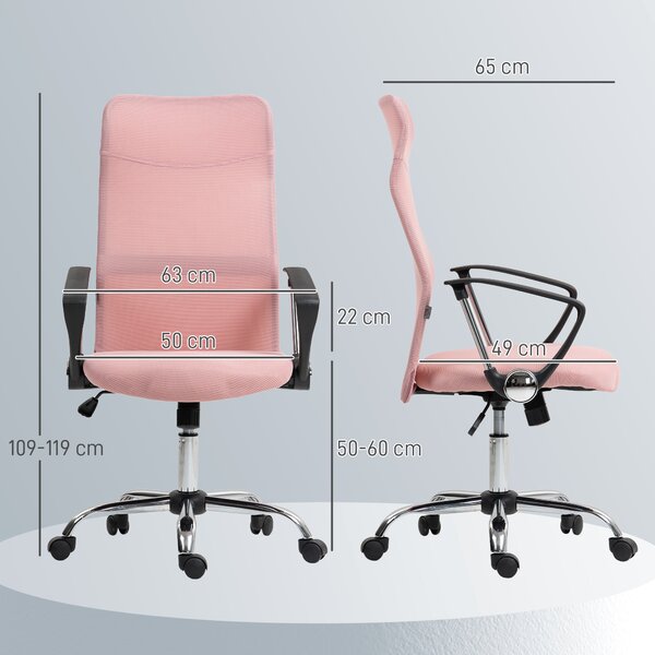 HOMCOM Sedia Ergonomica da Ufficio Girevole, Altezza Regolabile e Schienale a Rete, 63x65x109-119 cm, Rosa | Aosom Italy