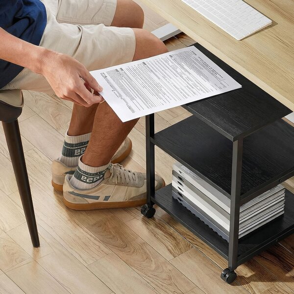 HOMCOM Carrello Porta Stampante a 3 Ripiani con 4 Ruote, Legno e Acciaio, 50x50x52.5cm, Nero | Aosom Italy