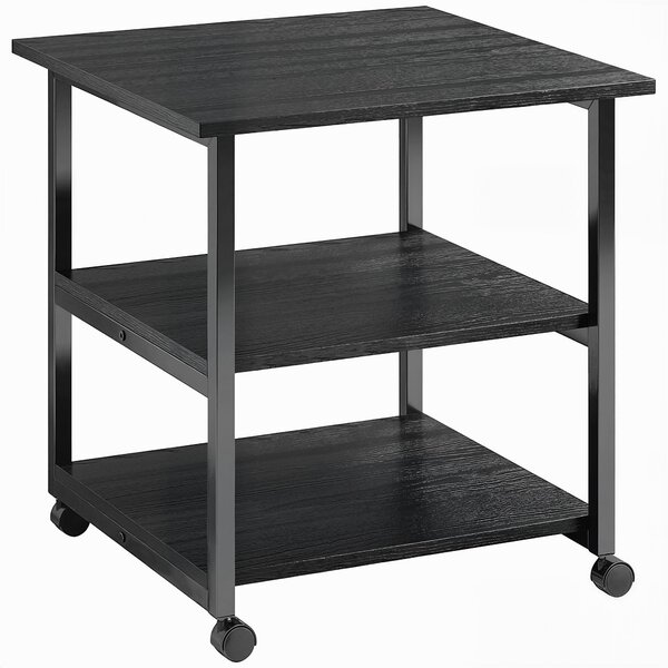 HOMCOM Carrello Porta Stampante a 3 Ripiani con 4 Ruote, Legno e Acciaio, 50x50x52.5cm, Nero | Aosom Italy