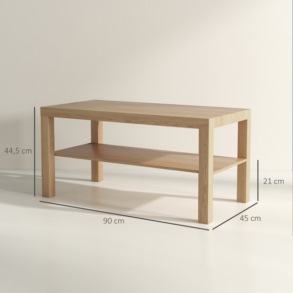 HOMCOM Tavolino da Salotto Rettangolare con Ampio Ripiano, 90×45×44.5 cm, Legno Naturale | Aosom Italy
