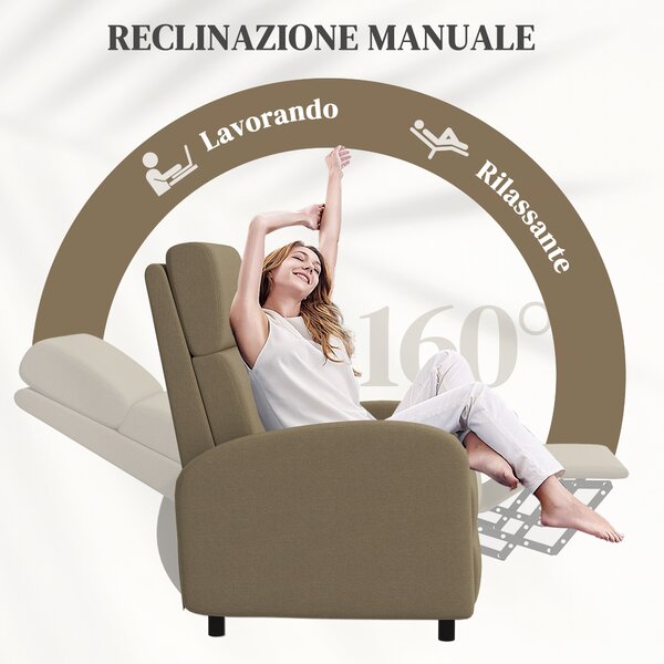 HOMCOM Poltrona sdraiata a 160° con Poggiapiedi in Tessuto, Sedia Manualmente Reclinabile Relax, Beige | Aosom Italy