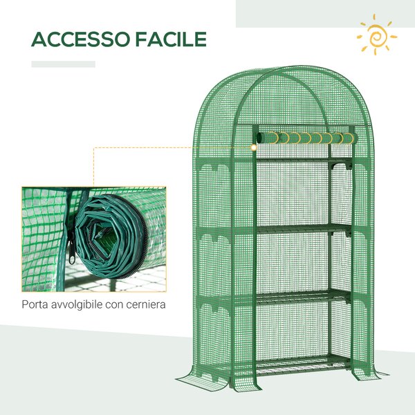 Outsunny Serra da Giardino con Ripiani in Metallo, Copertura in PE e Porta Avvolgibile, 80x49x160cm, Verde | Aosom Italy