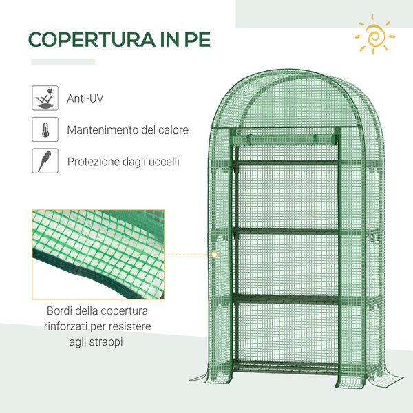 Outsunny Serra da Giardino con Ripiani in Metallo, Copertura in PE e Porta Avvolgibile, 80x49x160cm, Verde | Aosom Italy