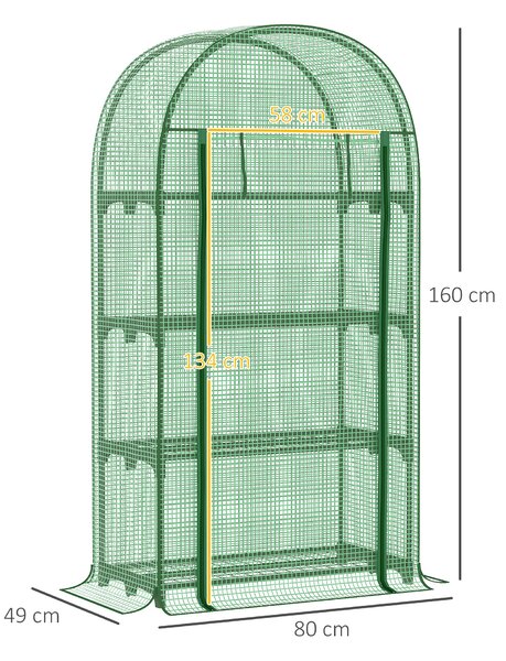 Outsunny Serra da Giardino con Ripiani in Metallo, Copertura in PE e Porta Avvolgibile, 80x49x160cm, Verde | Aosom Italy